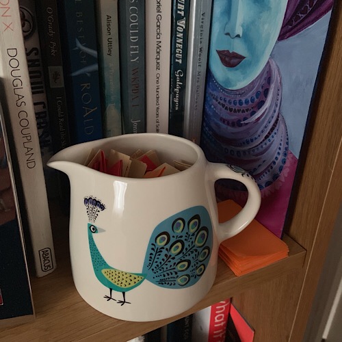 My gratitude jug on the shelf