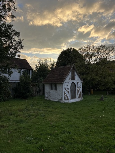 A view of the medieval house on the school grounds