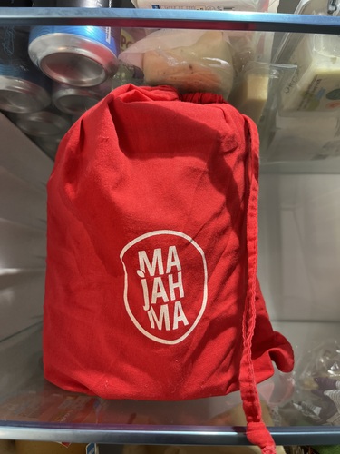 the tiffin box in its bag in our fridge