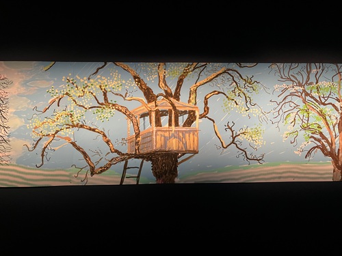 David Hockney's iPad painting of a year in Normandie featuring the treehouse