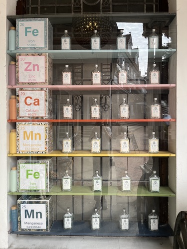 Royal TW Mineral Water shelves labelled with the elements they contain, iron, zinc, calcium and manganese