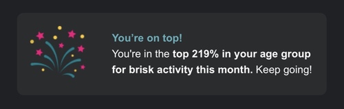 Screenshot showing 'top 219% in your age group' message
