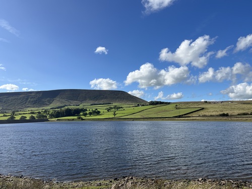 View over the reservoir towards Pendle Hill