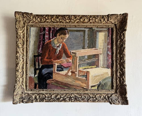 The Weaver by Vanessa Bell, a painting of a woman working at a table loom
