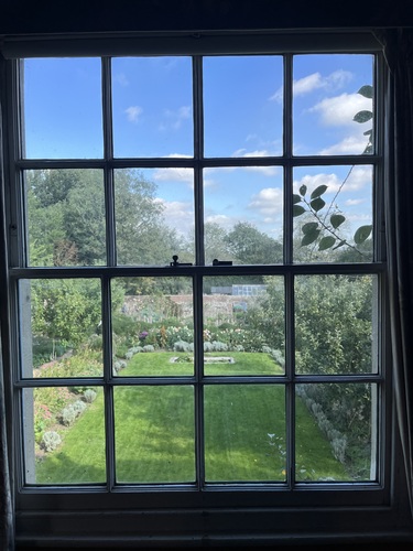 Window looking out over the walled garden at Charleston
