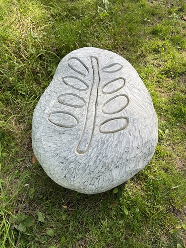 Solange Pessoa's Nihil Novi Sub Sole, a carved sandstone with a leaf motif
