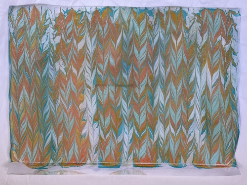 Attempt 3 of Ebru, a similar palette to attempt 1 but worked into a feathered finish
