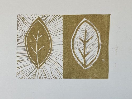 Both blocks side by side using a brown/bronze ink