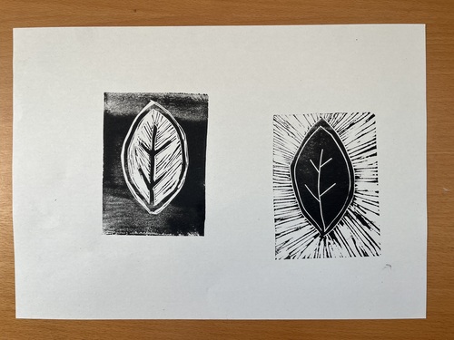 First print with both blocks using black ink and positioned slapdash on the page