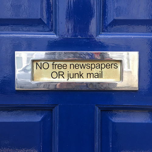 NO free newspapers OR junk mail