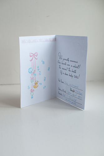 My birth announcement card: inside