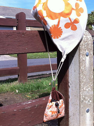 Dog treat bag attached to dog walking bag